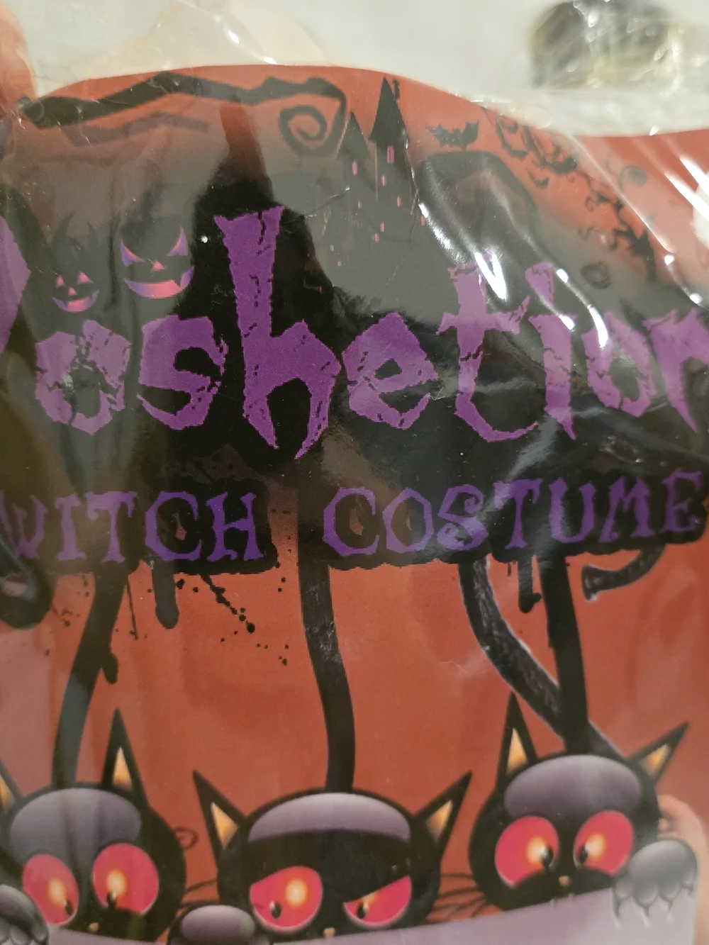 NEW Poshetion Witch Costume Cosplay LightUp Orange Dress Girls L 10/12 Broom Hat